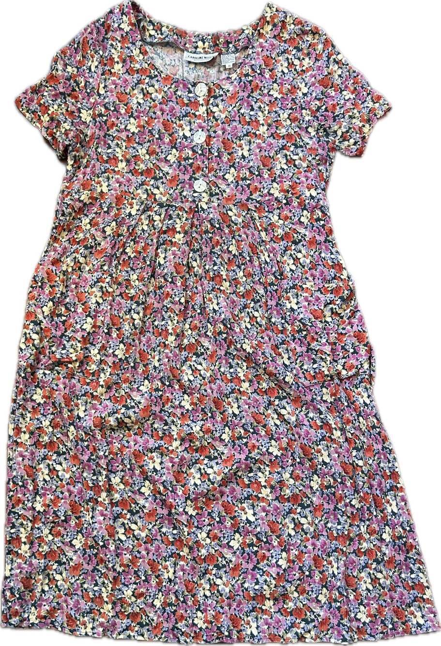 Caroline Wells Collection Vintage 90s Floral Crinkle Rayon Midi Dress Grunge